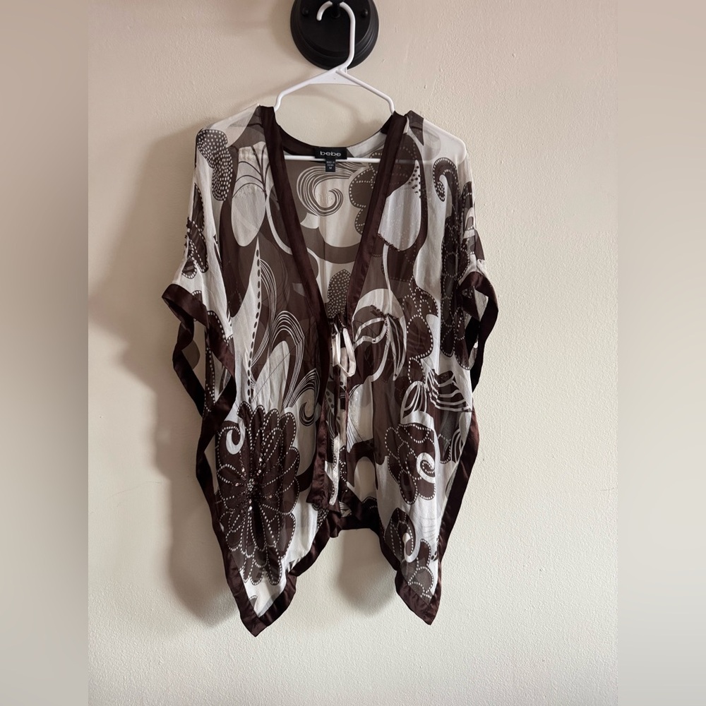 Vintage Bebe 100% silk Sheer Kimono Top